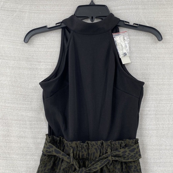 NWT Mi Ami Jumpsuit XXS Wide Leg‎ Black Army Green Cheetah High Neck Paper Bag - Picture 3 of 16
